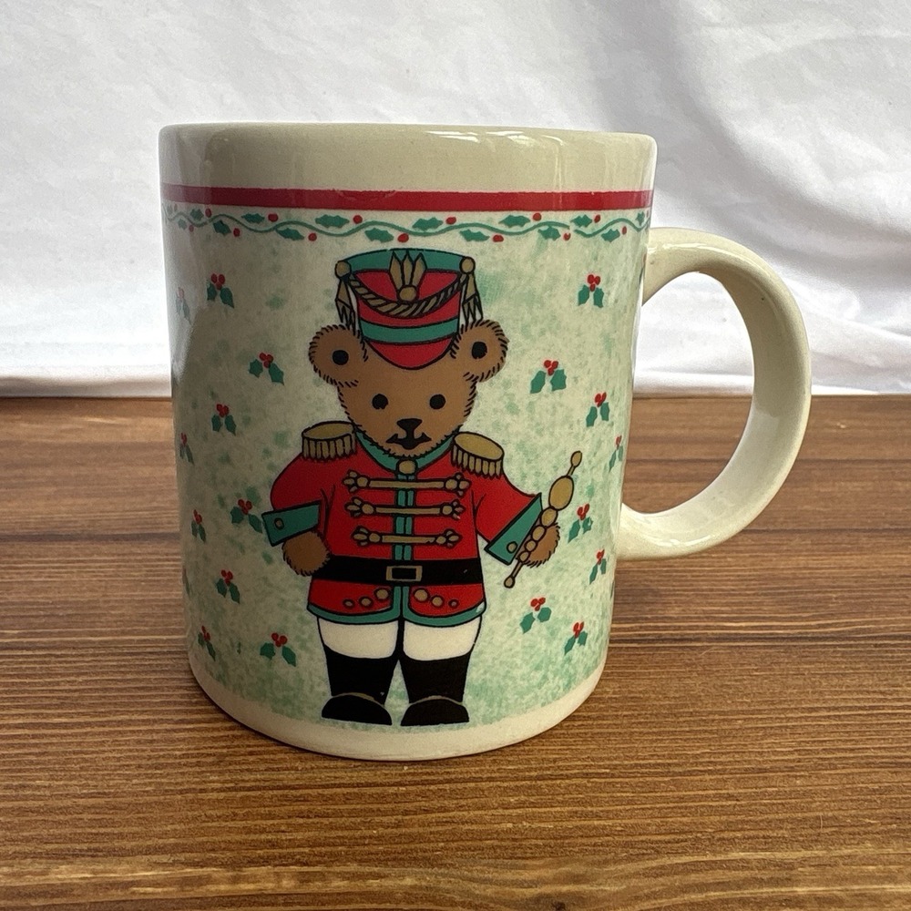Vintage Gibson Christmas Teddy Bear Mug Holiday Toy Soldier Coffee Cup